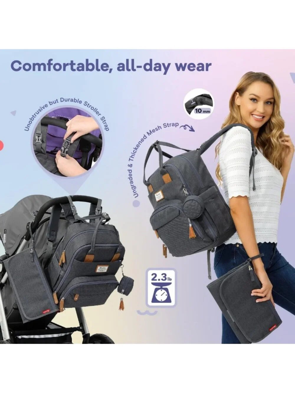 Multifunctional Diaper Bag Backpack, Large Capacity Waterproof Travel Bag, Dark